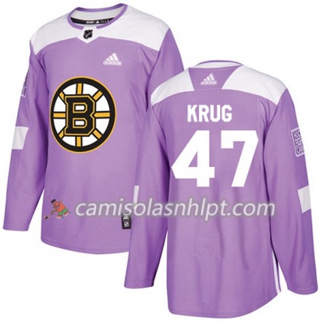 Camisola Boston Bruins Torey Krug 47 Adidas 2017-2018 Roxo Fights Cancer Practice Authentic - Homem